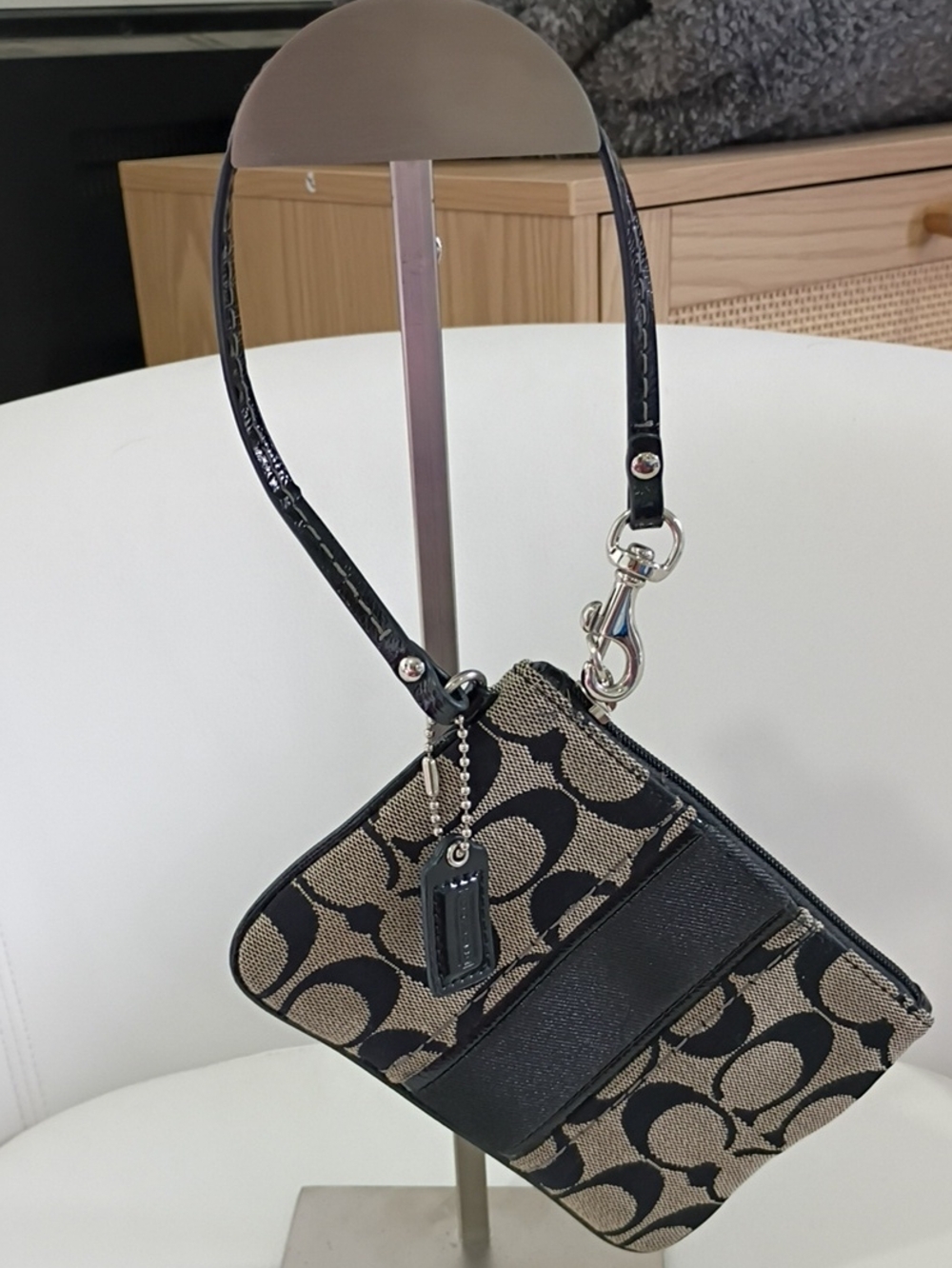 Coach Signature Canvas Crossbody Wristlet - Black/Tan